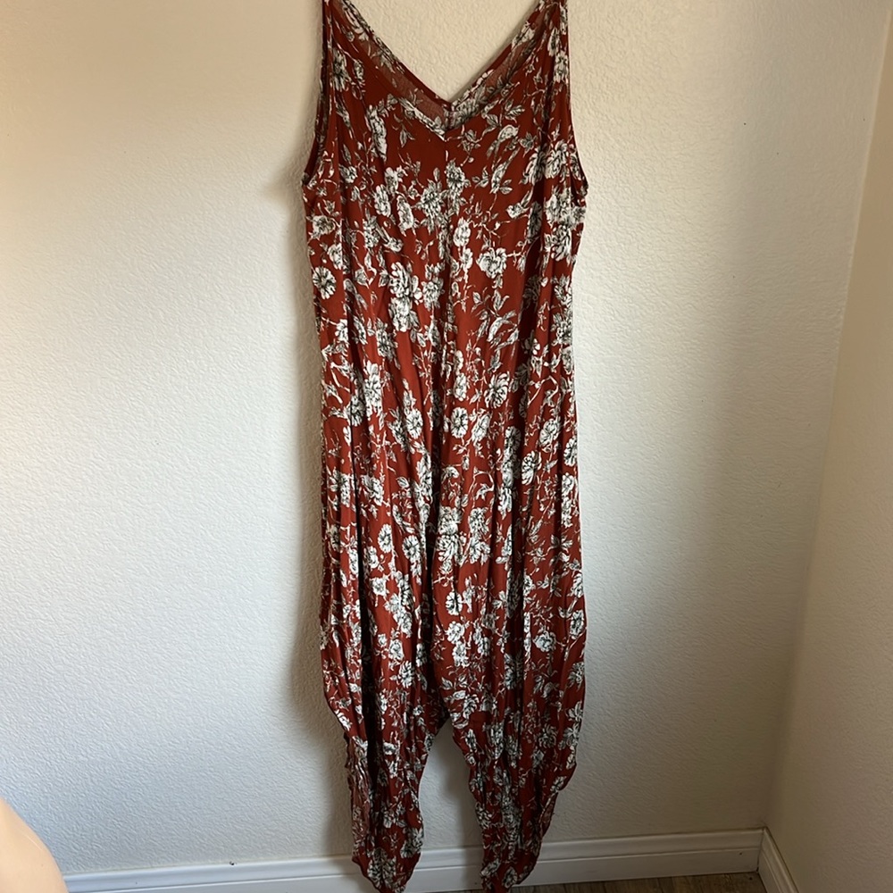Jumpsuit plus size burn orange with flower